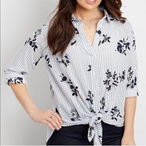 Maurices Button Tie Front Floral Blouse